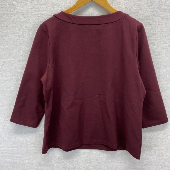 Talbots Petites Burgundy 3/4 Sleeve Henley Top XLp Button Neck Stretch - Picture 3 of 9